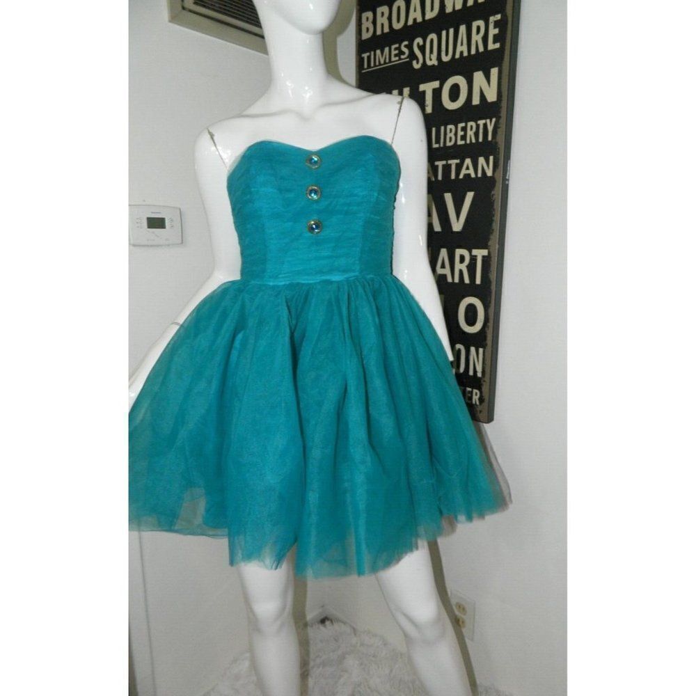 Betsey Johnson Collection Dress Turquoise Sweetheart Layered‎ Tulle Mini Size 0